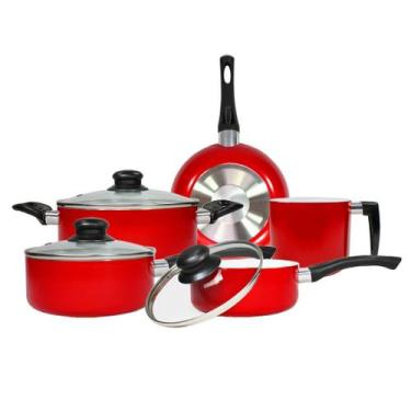 Imagem de Conjunto de Panelas 5 Peças Vermelho Cerâmica Antiaderente Hauskraft