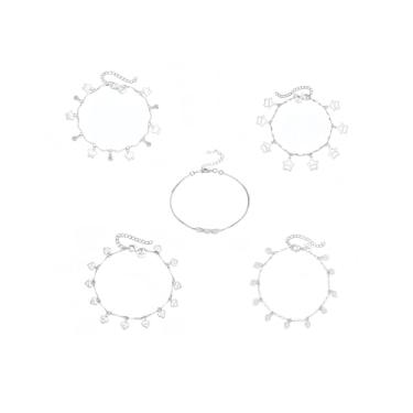 Imagem de Tornozeleiras femininas, conjunto de tornozeleiras de prata 925, pulseiras de tornozelo para mulheres, joias delicadas para os pés, acessórios impermeáveis de verão, Small, Latão, Sem Pedra Preciosa