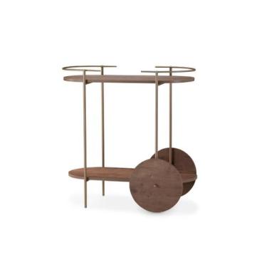 Imagem de Carrinho Bar Oval Ferro Dourado para Bebidas, Café, Chá e Serviço com 