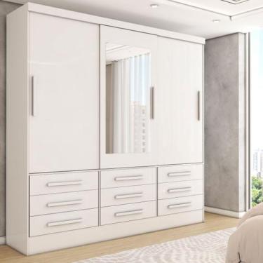 Imagem de Guarda-Roupa Casal Maragogi 3 Portas 9 Gavetas com Espelho Branco - Pa