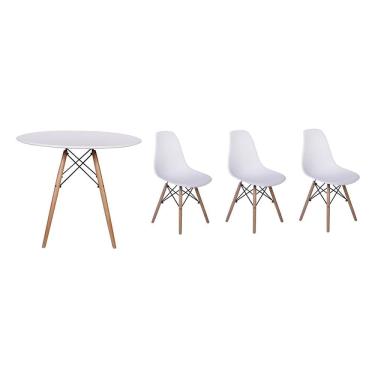 Imagem de Mesa Jantar Eiffel 100cm Branca e 03 Cadeiras Charles Eames