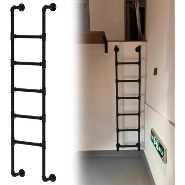 Imagem de Escada de saída de emergência pesada para janela bem, preto de ferro forjado emergência escalada escalada escada de loft escada de parede de parede de metal escada para beliches, carga 330 l