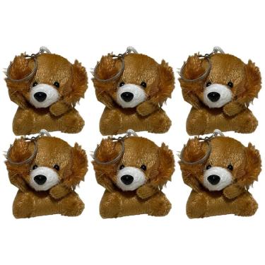 Imagem de Kit 6 Mini Cachorro De Pelucia Cesta Lembrancinha Chaveiro - 6cm