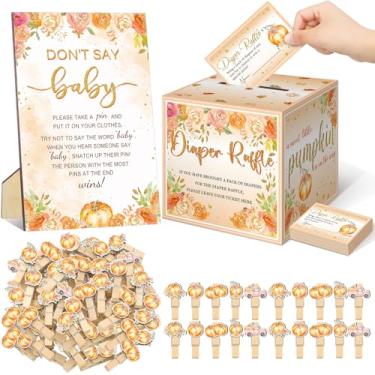 Imagem de Dispowreath Jogo de chá de bebê de abóbora com caixa sorteio de fraldas com caixa de sorteio de fraldas, mini prendedor de roupa, decoração de jogo para chá de bebê, festa de revelação de gênero, 102