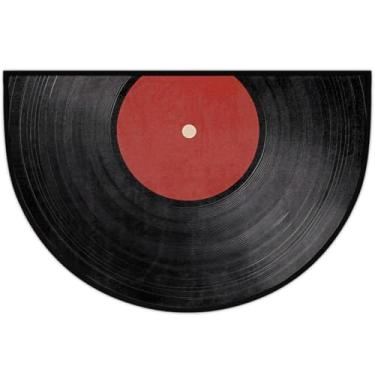 Imagem de YPPAHHHH Tapete de porta meio redondo com disco de vinil de música, tapete de boas-vindas vermelho, antiderrapante, entrada interna, meio círculo, tapete de banheiro discreto para cozinha, 91 x 61 cm