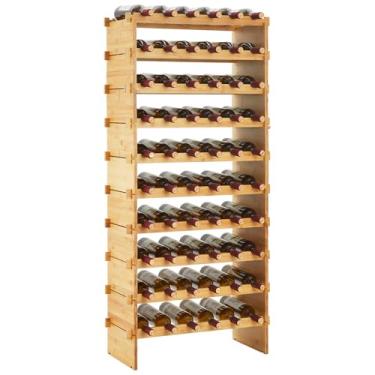 Imagem de GOCAPTAIN Rack de vinho empilhável de bambu, suporte de garrafa, suporte de vinho, prateleira de armazenamento independente para cozinha, adega, sala de jantar, montagem de ferramentas gratuitas