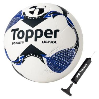 Imagem de Bola Futebol de Society Topper Ultra Dupla Colagem + Bomba, Preto, Azu