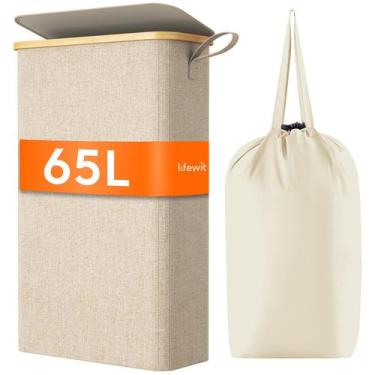Imagem de Cesto de roupa suja Lifewit 65L com tampa e bolsa removível bege