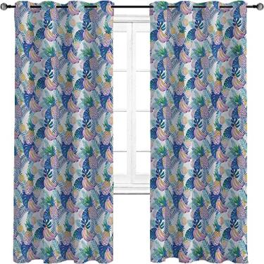 Imagem de Cortinas blecaute tropicais – Cortinas de quarto e sala de estar com isolamento térmico, economia de energia e redução de ruído, trançado de três camadas, L 182 x C 213 cm, multicolorido 132 cm