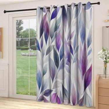Imagem de Divisória de parede de cortina divisória de lavanda, folhas dançantes com tema de inverno com tons índigo em fundo liso, para quarto, jardim de infância, sala de estar, L 250 x C 274 cm azul cinza
