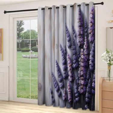 Imagem de Divisória de parede de cortina divisória de lavanda, pano de fundo rústico de casa de fazenda com mola de flores em tom roxo, cortinas largas isoladas/cortinas de quarto (painel único), L 236 x C 274