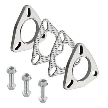 Imagem de EVIL ENERGY Flange de escape de aço inoxidável de 2 polegadas e 3 parafusos e kit de vedação de escape com parafusos e porcas, kit de conexão de flange de escape para flanges de escape de substituição