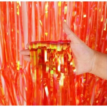 Imagem de Kit 2 Cortinas Metalizadas Neon 1x2m Fundo Decorativo para Festa, Balada, Casamento e Aniversário Brilho Intenso (LARANJA)