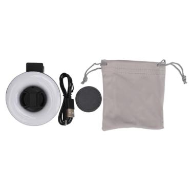 Imagem de Macro Lente 15x Zoom com LED Luz de enchimento 3 modos de luz 5 níveis de brilho Lente de macro de telefone USB 200 mAh com clipe para fotografia de jóias de cílios (Preto)