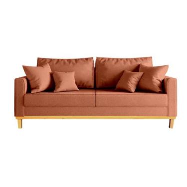Imagem de Sofá Beny 3 Lugares 180cm Base de Madeira Linho - Topazio Decor, Salmã