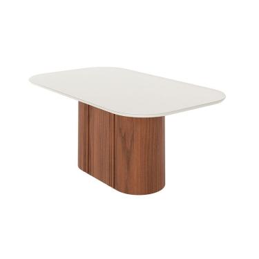 Imagem de Mesa de Jantar Retangular com Tampo de Vidro Off White Kalina Canela 184 cm