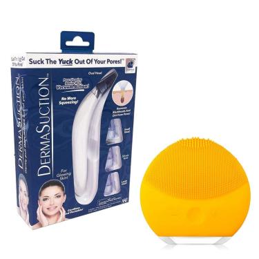 Imagem de Kit 1 Aparelho Removedor de Cravos e Espinhas + 1 Esponja Elétrica para Limpeza Facial Amarelo