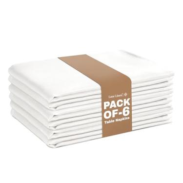 Imagem de LANE LINEN Pacote com 6 guardanapos brancos de pano 50 x 50 cm, guardanapos de jantar em tecido 100% poliéster com bordas com bainha, guardanapos laváveis e reutilizáveis, ideais para festas