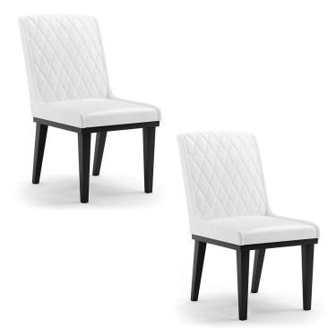 Imagem de Cadeira Sala De Jantar Base Madeira Preto Kit 2 Sofia Sintético Pu Branco D03 - D'rossi