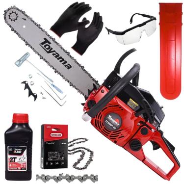 Imagem de Moto Serra Toyama À Gasolina TCS58FG2 20SN Sabre Grande 50cm Ponta Rolante + Corrente Oregon + Óleo 2T, Óculos e Luvas
