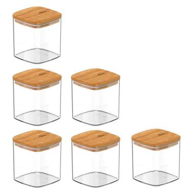 Imagem de Kit Com 06 Potes Herméticos Tempero 150Ml Com Tampa De Bambu