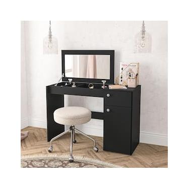 Imagem de Penteadeira Politorno Iracema Espelho Recolhível 1 Gaveta 1 Porta Nichos Compacta MDP Pintura UV