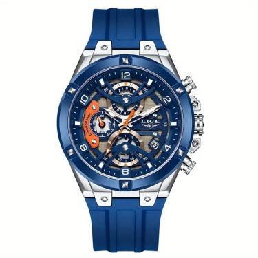 Imagem de Relógio Esportivo Masculino Com Cronógrafo Movimento Quartzo Resistente Até 3atm Azul Prateado