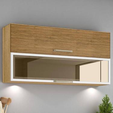 Imagem de Armário 2 Basculante C/ Vidro 120 Cm Ametista Freijó Ripado Supremo