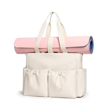 Imagem de Bolsa feminina KALIDI com zíper grande bolsa de ombro com bolsos para viagens, férias, trabalho, academia, treino, Bege, Large