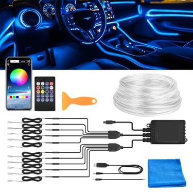Imagem de MNJ MOTOR Fita de LED para carro interior, kit de iluminação ambiente RGB 10 em 1 com aplicativo sem fio de fibra óptica de 1,193 cm e sincronização de música de controle remoto