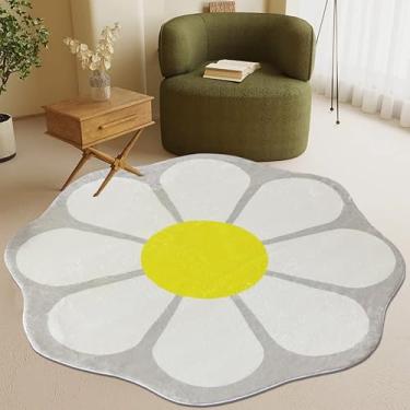 Imagem de Tapete cinza em forma de flor 1,2 m para quarto, tapete de área de círculo macio, tapete felpudo para sala de estar, tapete circular interno para quarto de meninas, crianças, decoração de casa
