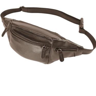 Imagem de Pochete Bolsa Masculina De Cintura Com Alça de Couro Ajustavel Porta Moeda Resistente Grande Marrom e Preta (Marrom)