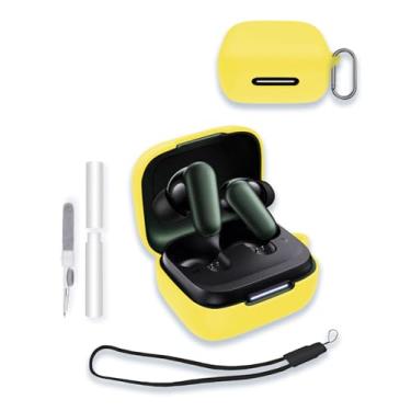 Imagem de Capa para fones de ouvido Soundcore by Anker P30i, capa protetora de silicone macio WUNIAK portátil resistente a arranhões com kit de limpeza, mosquetão e cordão, amarelo