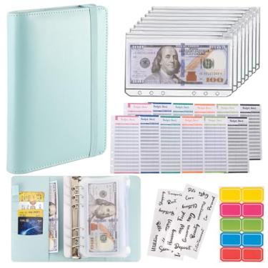 Imagem de NICOOTH Envelopes de dinheiro para orçamento Organizador de dinheiro para dinheiro Envelopes para dinheiro Couro A6 Orçamento Fichário com envelopes de zíper (azul marinho)