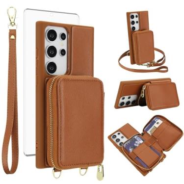 Imagem de Capa de celular para Samsung Galaxy S23 Ultra 5G Carteira de celular com protetor de tela de vidro temperado Alça transversal Cordão com bloqueio de RFID S23Ultra 23S S 23 23Ultra 17.3 cm Mulheres