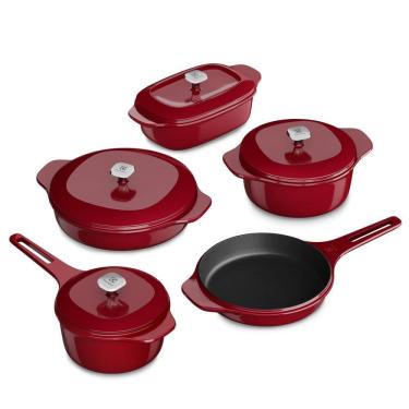 Imagem de Jogo de Panelas Electrolux de Ferro Esmaltado Vermelhas 5 peças Expert