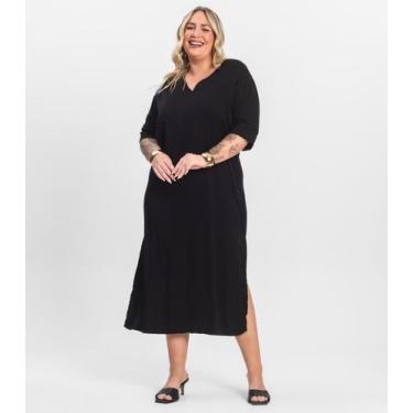 Imagem de Vestido Manga Curta em Viscose Secret Glam Preto, Plus G3, Preto