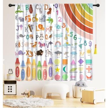 Imagem de Cortinas infantis do alfabeto ABC, cortina blackout de animais coloridos de desenho animado, aprendizagem educacional infantil, números de arco-íris, tratamentos de janela climática, cortinas para