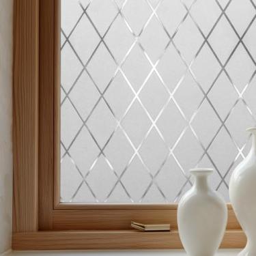 Imagem de OHTMERU Película de privacidade para janela decorativa para porta da frente, adesivo de vitral de aderência estática de banheiro, opaco, controle de calor, bloqueio UV, não adesivo para casa, grade 60