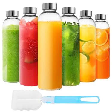 Imagem de Jarsoph Conjunto de 6 garrafas de água de vidro transparente com tampa de 400 ml para sucos, copo de vidro reutilizável com aço inoxidável para sucos, geladeira 100% à prova de vazamento, sem BPA