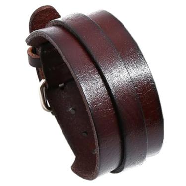 Imagem de LHUOSN Pulseira de couro genuíno masculina preta marrom, pulseira de couro largo, pulseiras trançadas étnicas, pulseiras de couro masculinas ajustáveis para motocicleta, bicicleta, punk rock, hiphop,