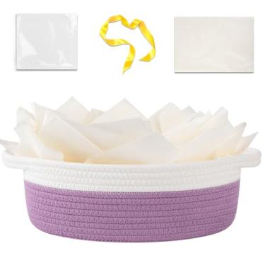 Imagem de OIAHOMY Cesta de presente vazia com alça, cesta pequena de tecido de 30,5 x 20,3 x 12,7 cm com saco de presente, fita e papel de embrulho, armazenamento de brinquedos para cães para organizar - roxo