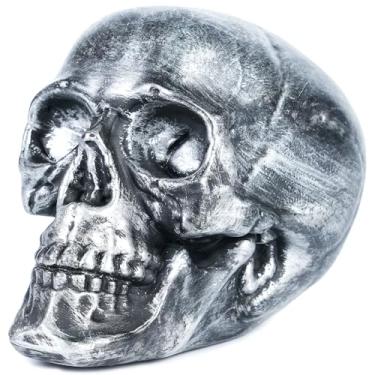 Imagem de H&W Cofrinho de esqueleto para Halloween, cofrinho de caveira, cofrinho aterrorizante, para decoração de Halloween, adereços de festa de presente (prateado)