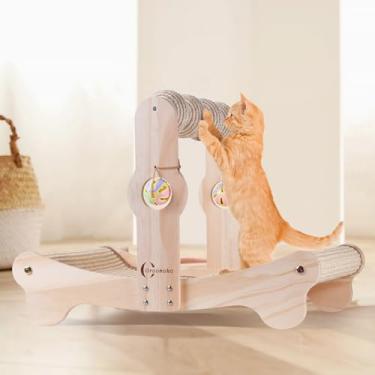 Imagem de Oroonoko Cama arranhadora para gatos para ambientes internos 3 em 1 de sisal e rede com fácil montagem, base de madeira sem ponta, cama grande para gatos, bloco de arranhões e bolas para arranhar