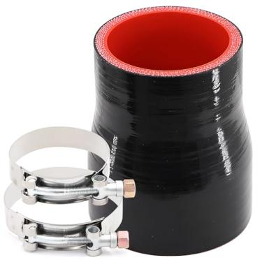 Imagem de Mangueira de acoplador redutor de silicone reforçada de 5 camadas de comprimento reto de 10 cm ID 6 a 7 cm com 2 grampos de parafuso T, espessura de parede 6 mm tubo turbo de alto nível adequado