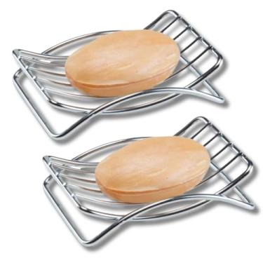 Imagem de Kit com 2 Saboneteiras de Pia em Aço Inox | Porta Sabonete Barra com Grades Antiderrapantes, Resistente e Elegante para Banheiro, Cozinha e Lavabo | Drenagem que Evita Acúmulo de Água Cromado