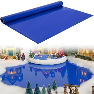 Imagem de Wehhbtye Tapete de exibição do oceano da vila natalina de 159 x 39 cm, tapete de oceano em miniatura de vila natalina, almofada de PVC para decoração de mini cenários de paisagem de férias