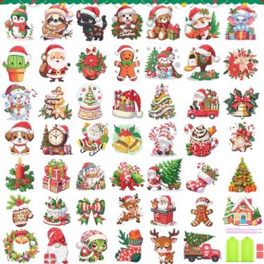 Imagem de cviokrdu 48 Pcs Diamond Art Painting Sticker Kits for Kids, Christmas Diamond Gem Stickers Kit, 5D Christmas Gem Art Stickers Mosaic for Kids Gift for Boys Girls 4 8 10 12 Years Old
