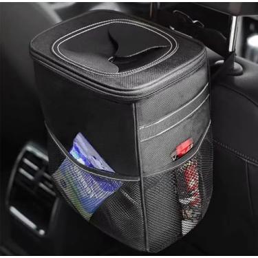 Imagem de Lixeira Lixo Lixinho de Carro Automotivo com Tampa e Bolsos de Armazenamento Organizador 100% À Prova de Vazamentos, Lata de Lixo, Lixeira Multiuso para Carro