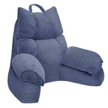 Imagem de RRPAHWTV Almofada de leitura para cama com descanso de braço alto, almofada de suporte para as costas para sentar na cama com espuma viscoelástica desfiada para ler, TV, jogos ou relaxar no chão (azul